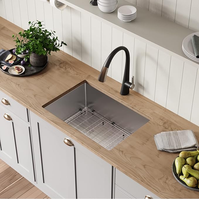 Kraus KHU111-25 Standart PRO 16 Gauge Undermount Single Bowl Stainless Steel Kitchen Sink, 25 Inch