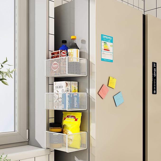 Magnetic Basket Organizer Holder for Fridge Magnetic Storage Bin Box Containers for Refrigerator Whiteboard Classroom (Small, White)