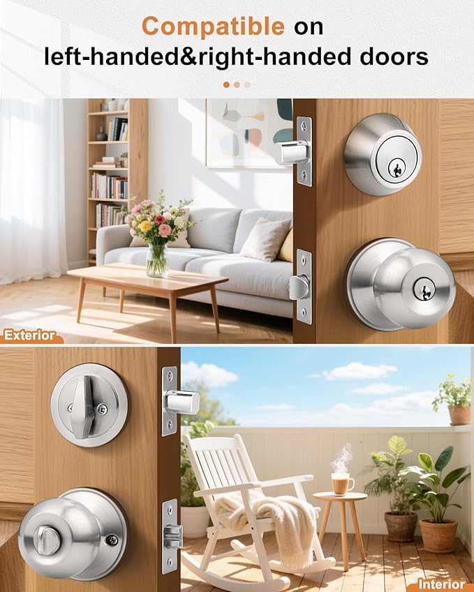 Probrico Entry Door Knob with Single Cylinder Deadbolt Set Brushed Nickel Entry Door Lock Set with Key