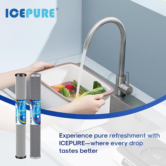 ICEPURE 2.5"x 20" Whole House Carbon Sediment Water Filter High Capacity Combo Kit, Carbon Block Cartridge and Activated Carbon Heavy Metal Removal Filter Replacement for C1-20, EP-20, F3WCB32, 1 PACK