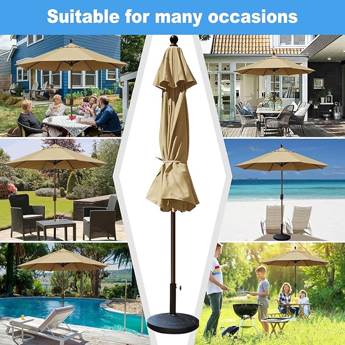 Eurmax USA 10-Year-Non-Fading 10Ft Market Umbrella Outdoor Patio Umbrella Table Umbrella with 8 Ribs,Hand Crank and Ventilation (Sand)
