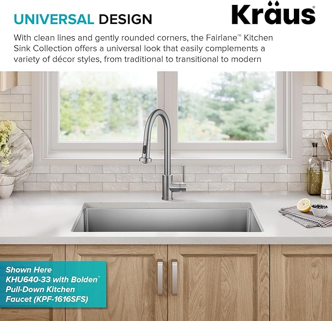 KRAUS Fairlane 33-inch Undermount Double Bowl 18-Gauge Stainless Steel Kitchen Sink, KHU632-33