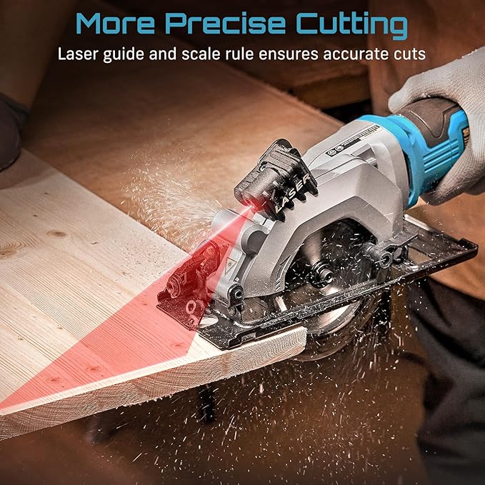 Seesii Mini Circular Saw with Laser Guide,4.8A 4000 RPM Compact Corded Circular Saw with Rip Guide,3 Blades (4-1/2") for Wood,Soft Metal,Tile,Plastic Cutting,Max Cut Depth 1-11/16"(90°),1-1/8" (45°)