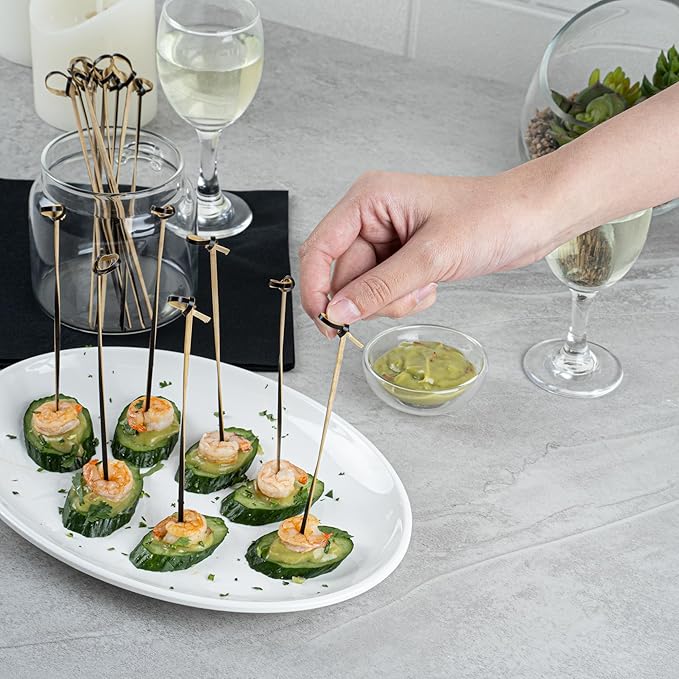 Restaurantware 6 Inch Twisted Bamboo Skewers 1000 Sturdy Disposable Bamboo Food Picks - Sturdy Looped Knot Black Bamboo Appetizer Picks Sustainable For Serving Appetizers and Cocktail Garnishes