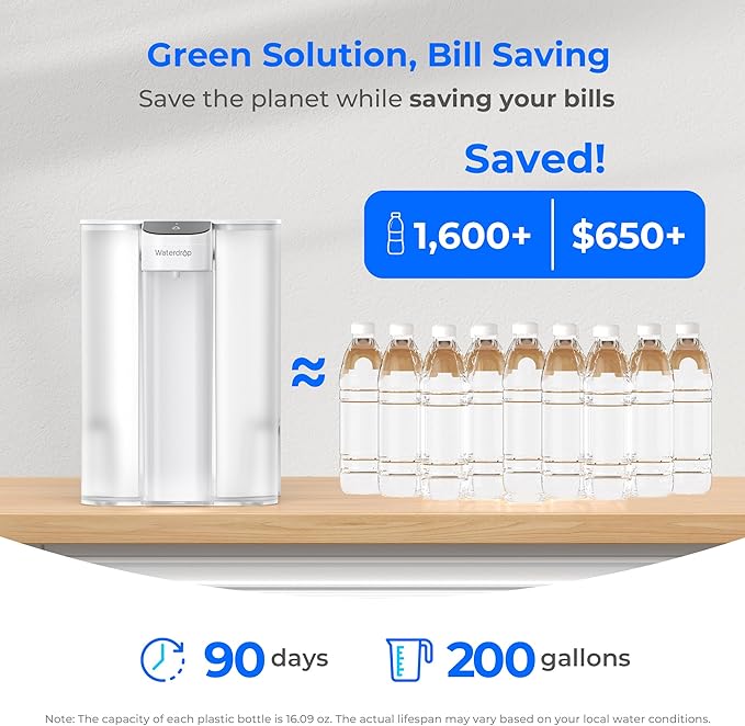 Waterdrop Mega Electric Water Filter Pitcher, Dispenser, 200-Gallon Filtered Water Pitcher, NSF/ANSI 42&53&401&372, Reduce PFAS, Lead, Chlorine, 27-Cup, White, with 1 Filter, Does not Lower TDS