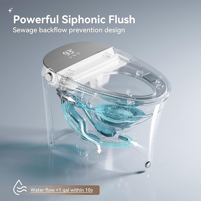Smart Bidet Toilet with Auto Open/Close Lid, Touchless Auto Flush, Smart Toilet with Bidet Built in Elongated Heated Seat, Instant Warm Water & Dryer, Digital Display