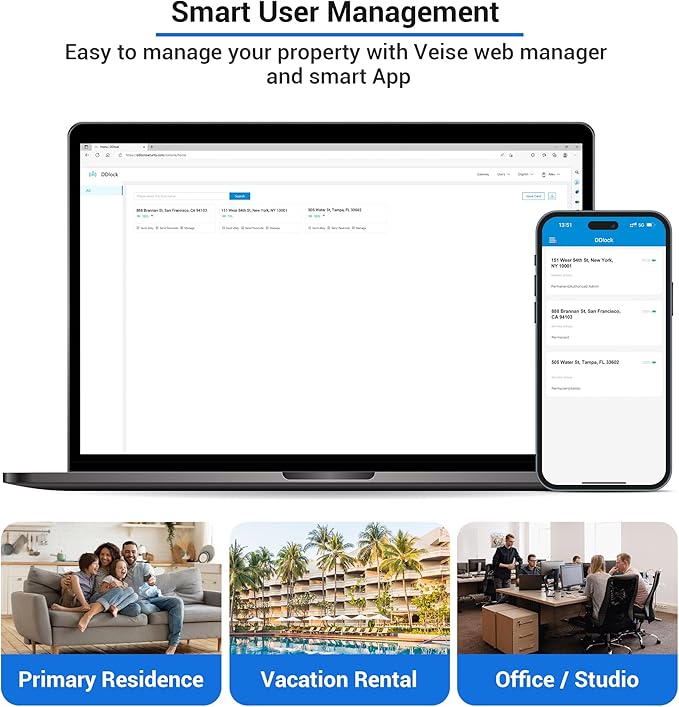Veise RZ07C Smart Locks for Front Door, 2 Knob Handle Set, Fingerprint Keyless Entry, App Control Biometric Lock, Electronic Digital Touchscreen Keypad Deadbolt, Easy Install, Auto Lock, Satin Nickel
