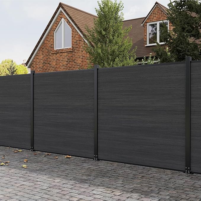 6x6 FT Wood Composite Privacy Fence Panel,Outdoor AC Unit Cover, Pool Equipment Screen, Trash Can Barrier | Weatherproof, Easy Installation, Durable Composite Fencing (Black with 1 Post)