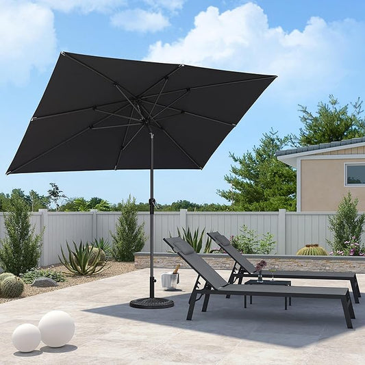 PURPLE LEAF 10' x 6.5' Rectangular Patio Umbrella Outdoor Table Umbrella Aluminum Frame Market Umbrella Sun Umbrella with 8 Sturdy Ribs & Tilt for Garden Deck Lawn & Pool Gray