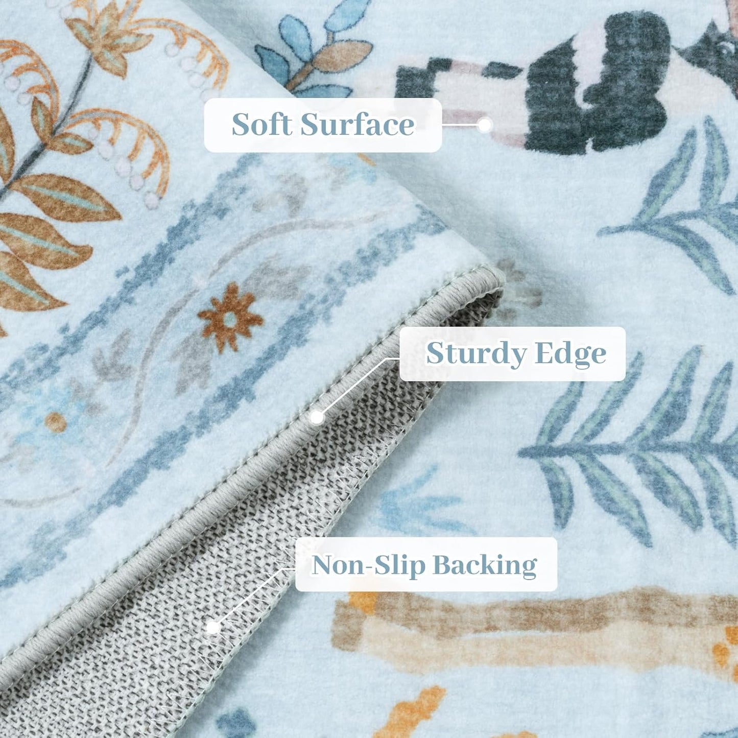 OJIA Animal Print Washable Area Rug 5x7, Soft Nursery Rugs for Living Room Ultra-Thin Non-Shedding Kids Bedroom Rug, Stain Resistant Throw Rug Large Carpet for Dining Room, Light Blue
