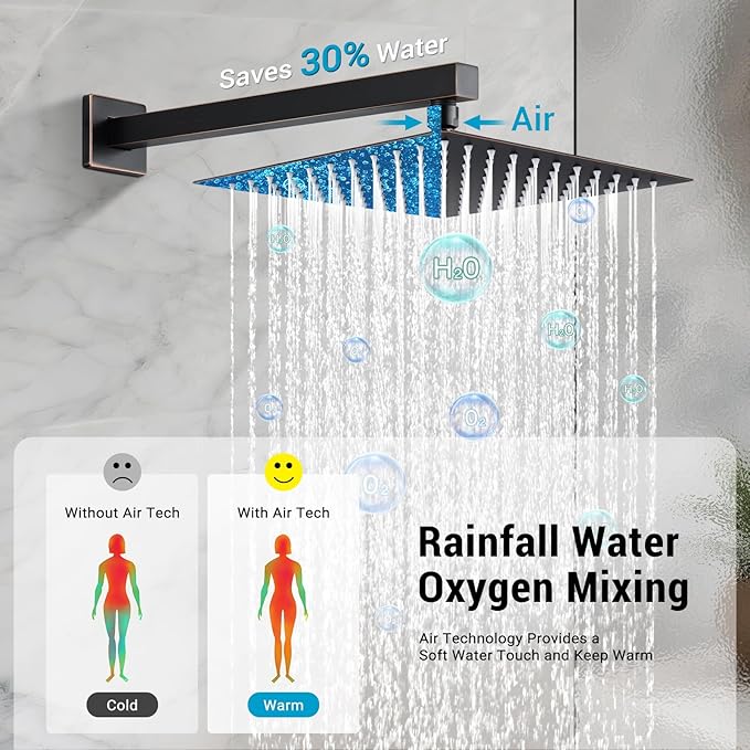 Rain Shower Faucet Set Wall Mounted Rainfall with Tub Spout Shower Head System Rough-in Valve Body and Trim Included Oil Rubbed Bronze (10 Inches)