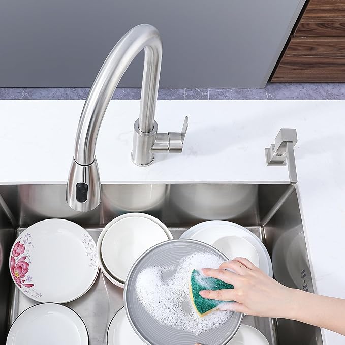 Sink Soap Dispenser for Kitchen Sink Brushed Nickel, All Brass Built-in and Refill from Top Design,Metal Hand Soap & Dish Soap Copper Pump