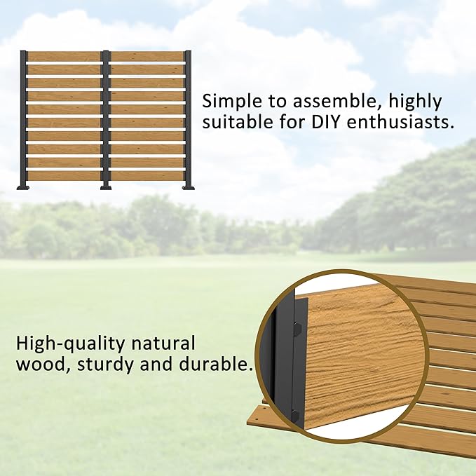 78” W x 60” H Wood Air Conditioner Fences for Hard Ground & Soft Ground, Double Garden Fences, Privacy Screen Panels with Aluminum Stakes, Trash Can Pool Equipment Enclosure, Natural