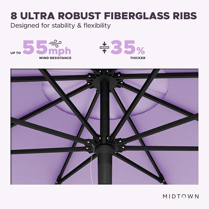 Midtown Umbrellas Push and Pop 10 Feet Outdoor Umbrella, Purple Polyester Fabric - Fiberglass Ribs Deck Patio Umbrella, Backyard Umbrella, Garden Umbrella & Pool Umbrella - Black Pole
