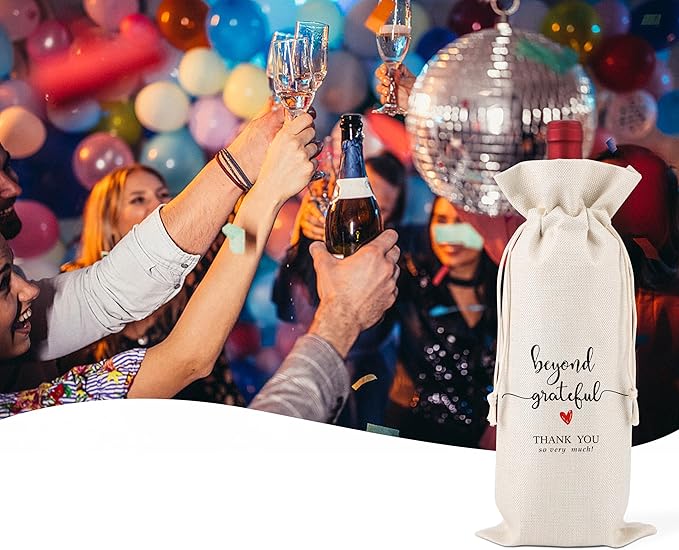 Grateful Wine Bag,Thank You Friend for the Gift,Party Thank You Favor,Family Holiday Gifts,Thank You Gifts for Colleagues,Employee,Family,Women,Social Workers,Bosses,1 Drawstring Gift Wine Bag,Q27