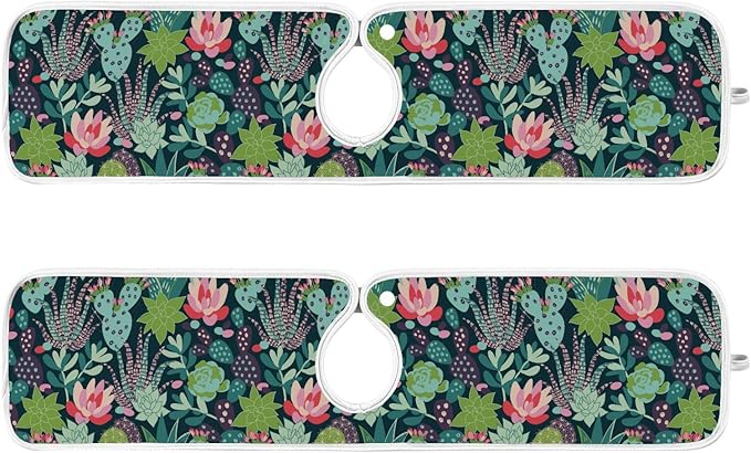 Kitchen Faucet Absorbent Mat,Succulent Plants Cactus Water Splash Guard for Sink, Faucet Drip Catcher Thicken Sponge Microfiber Faucet Water Catcher Mat Sink Absorbent Mat for Kitchen 30x5in 2Pack