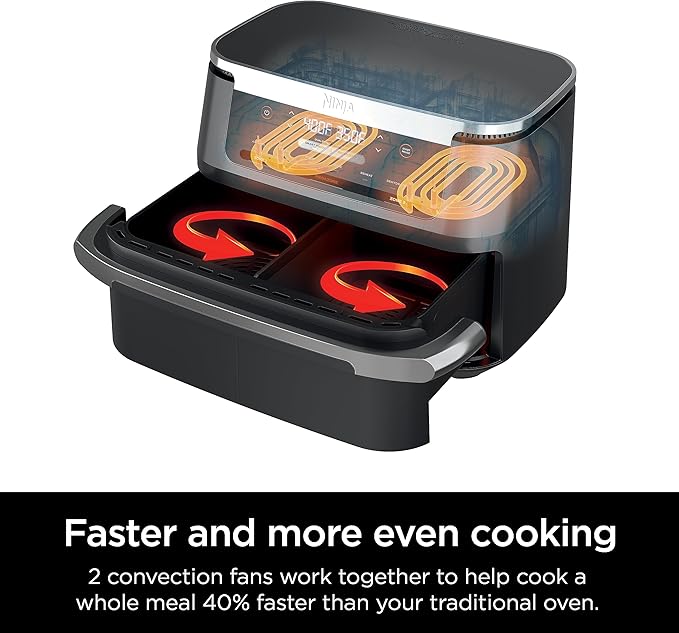 Ninja DZ071 Foodi 6-in-1 FlexBasket Air Fryer with 7-QT MegaZone & Basket Divider for Large Proteins & Full Meals, Smart Finish Cook 2 Foods 2 Ways, Family Sized Capacity, Air Fry, Roast & More, Black