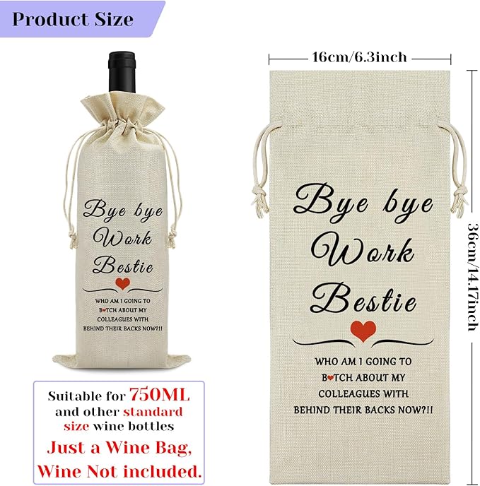 Goodbye Gift Coworker Leaving Gift Wine Bag Funny Going Away Gift Farewell Gift for Colleague Reusable Wine Bottle Bags Retirement Christmas Gift for Friends Coworker Drawstring Wine Wrapping Bag