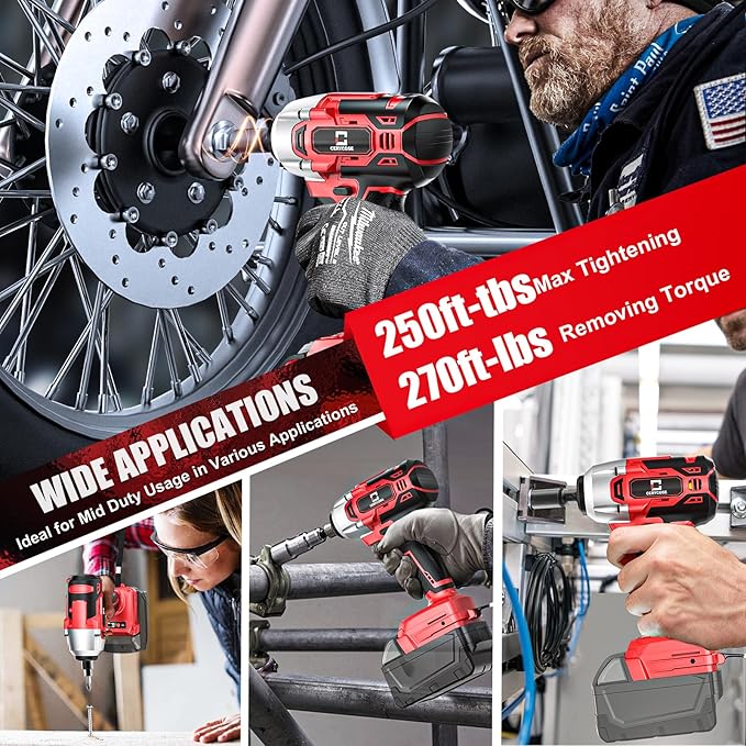 Cordless Impact Wrench for Mil-wau-kee 18V Battery 250FT-LBS 3/8 inch Compact Impact Gun Brushless Electric Includes LED Work Light - 2400RPM Light-Duty Impact Driver Wrench - No Battery