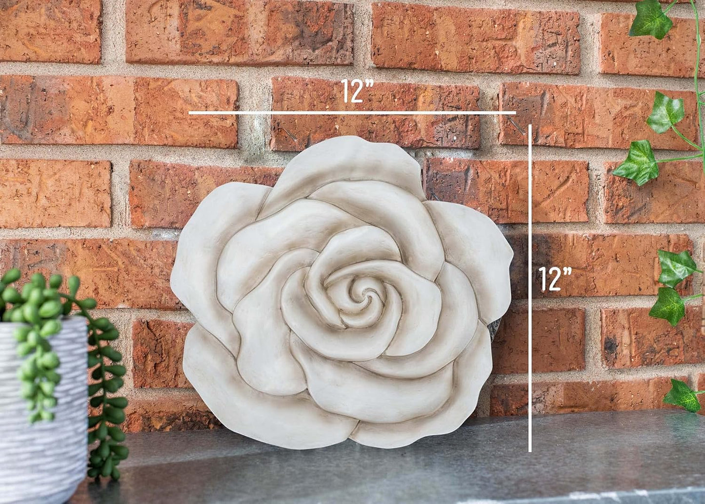 NAT & Jules Rose Flower Shaped Dimensional Indoor Outdoor 12 inch Cast Resin Decorative Garden Stepping Stone, Patio, Walkway Sculpture Yard Art, White