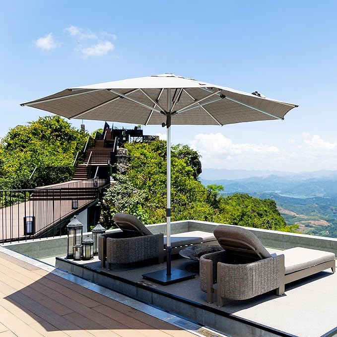 PURPLE LEAF 11.5 FT Semi-Auto Outdoor Patio Umbrella Market Table Sun Umbrellas with 8 Aluminum Sturdy Ribs for Backyard Deck Garden Pool (Silver Pole Beige Canopy)