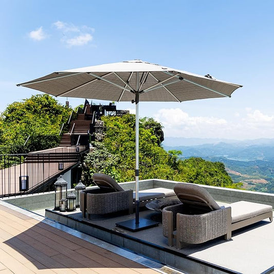 PURPLE LEAF 11.5 FT Semi-Auto Outdoor Patio Umbrella Market Table Sun Umbrellas with 8 Aluminum Sturdy Ribs for Backyard Deck Garden Pool (Silver Pole Beige Canopy)