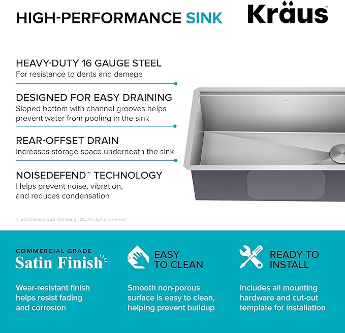 KRAUS Kore 32-Inch Undermount Workstation 16 Gauge Single Bowl Stainless Steel Kitchen Sink with Accessories, KWU110-32
