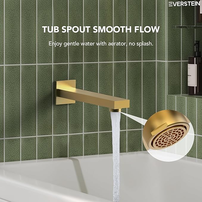 Shower Tub Faucet Set, 10" Bathroom Rainfall Shower Head Fixtures Combo with Handheld Spray and Tub Spout, Brushed gold