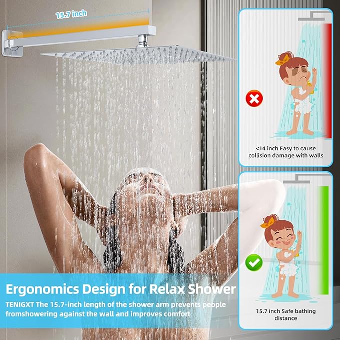 Bathroom Shower Faucet Set，10 Inch Rain Shower Head with Handheld Spray，Brass Shower Valve Trim Kit，Wall Mounted Square Rain Shower System (Chrome)