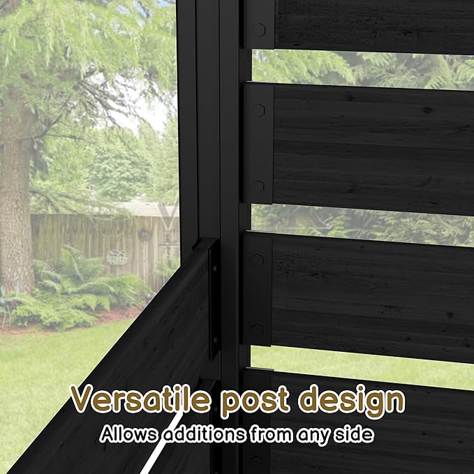 78” W x 60” H Wooden Air Conditioner Fences for Hard Ground & Soft Ground, 2 Outdoor Garden Fences, Privacy Screen Panels with Aluminum Stakes, Trash Can Pool Equipment Enclosure, Black