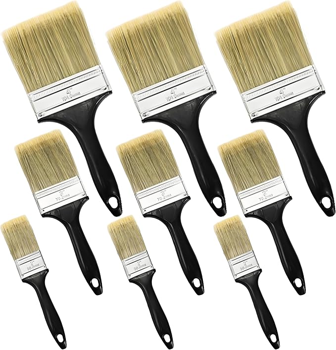 9 Pack Paint Brushes for Wall, 2'' 3'' 4'' Latex Oil Paints Flat Brush with Treated Plastic Handle Thick Soft Bristles, Chip Wood Stain Brush Tool for DIY Paint,Fence,Deck, Wall Trim