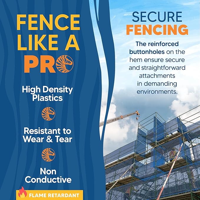 Fire Retardant Debris Safety Netting (8.6' x 150' - Blue) - High Visibility Construction & Scaffolding & Railing & Elevator Netting for Enhanced Safety - Construction Fencing