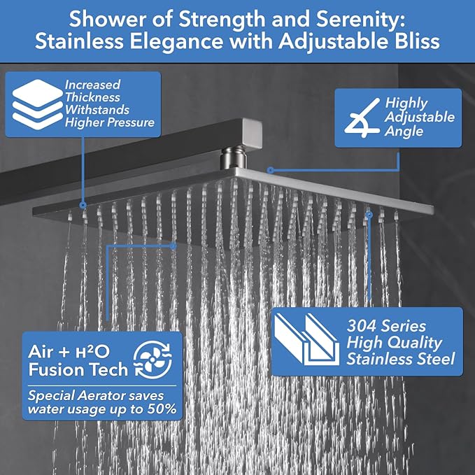 VANFOXLE Shower Faucet Set Brushed Nickel Shower System,Four Modes Shower Faucet with 2 in 1 Handheld,Wall Mount 10 Inch Shower Head with Waterfall Spout, 4 PCS Dual Modes Body Jets