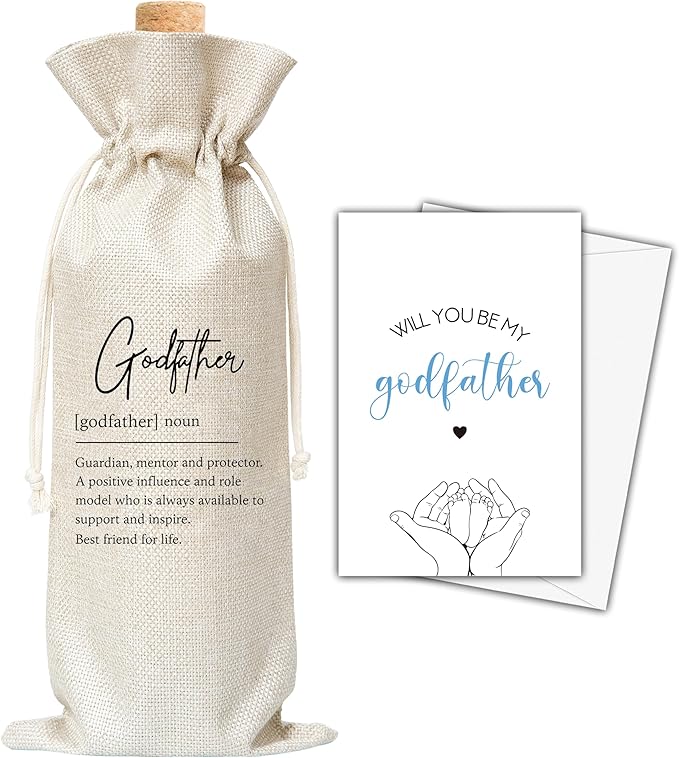 Godfather Gifts Wine Bag & Card, Godfather Proposal Gifts, Wine Bag For God Father Uncle, Godfather Definition Wine Bag For Baby Shower Baby Announcement Baptism, Will You Be My Godfather Gifts -03