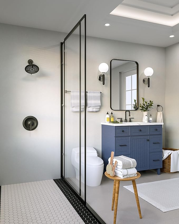 Black Bathroom Shower Faucet Set: WOWOW Shower Combo Set with 6-Inch Rain Shower Head, Single Handle Shower Trim Kit Modern Shower System High Pressure (Valve Include）