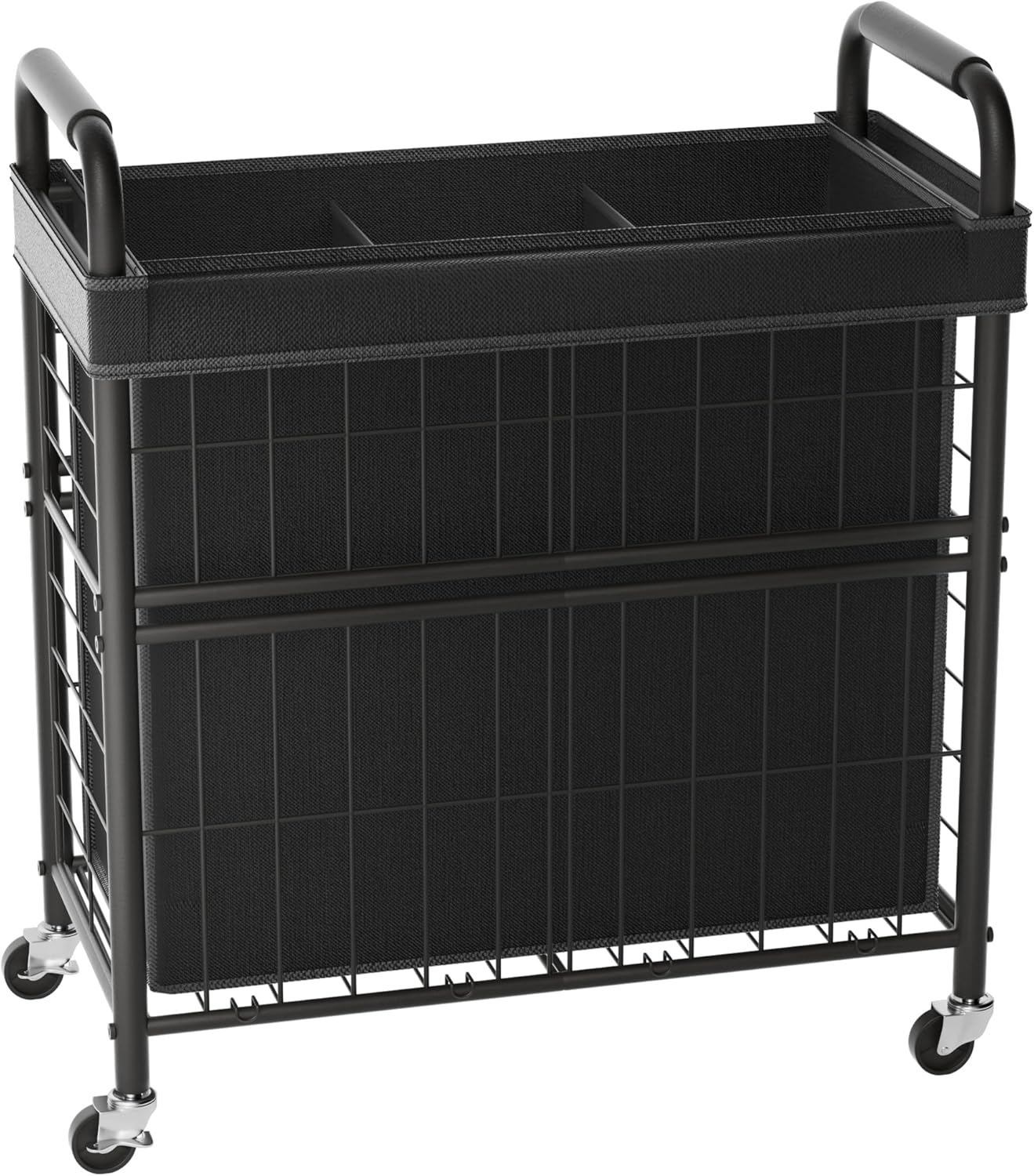 Laundry Hamper 3 Section, 145L Rolling Laundry Sorter Basket with Wheels, 3 Compartment Clothes Organizer Cart, Pull-Out Removable Bags for Laundry Room, Bathroom, Bedroom, Black