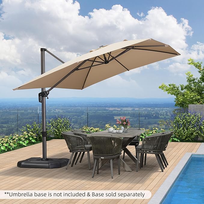 PURPLE LEAF 9' X 11.5' Patio Umbrella Outdoor Cantilever Rectangle Umbrella Aluminum Offset Umbrella with 360-degree Rotation for Garden Deck Pool Patio, Beige