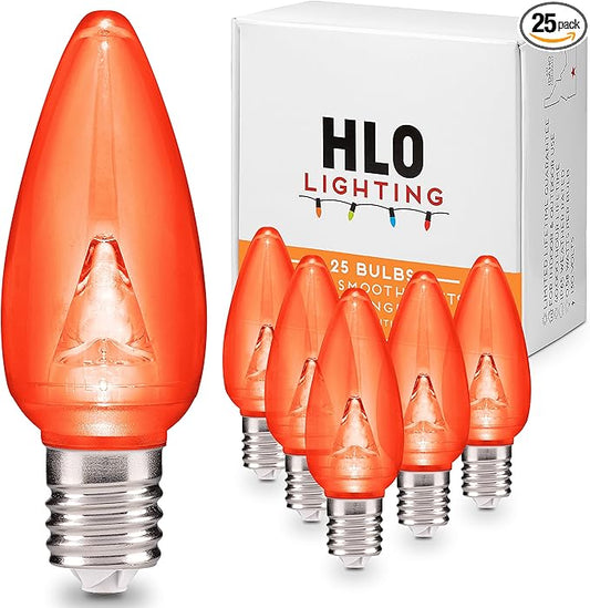 HLO Lighting Smooth C9 Christmas Lights | Orange LED Bulbs for Indoor & Outdoor Christmas Decor | Set of 25