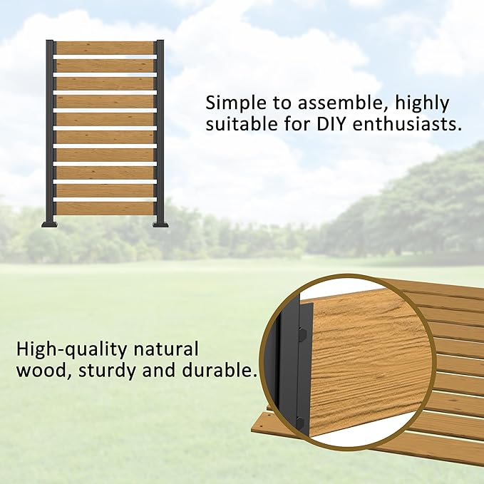 40” W x 60” H Wood Air Conditioner Fence for Soft Ground & Hard Ground, Single Garden Fence, Privacy Screen Panel with Aluminum Stakes, Trash Can Pool Equipment Enclosure, Natural