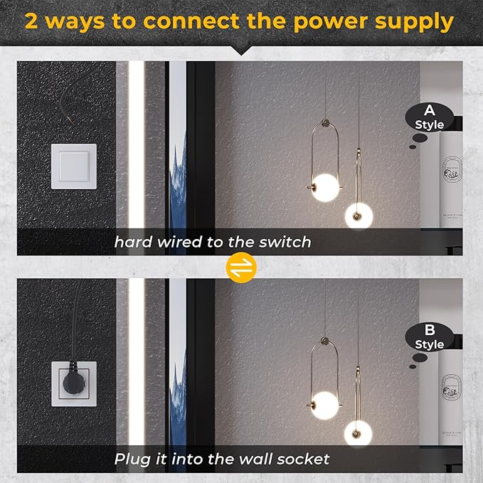 Hasuit Lighted Medicine Cabinet with Mirror, Wall Mounted Bathroom Mirror with Storage, 2 Doors Bathroom Wall Cabinet with LED Lights, 31.5'' x 23.6''