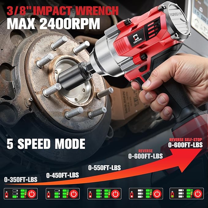 Cordless Impact Wrench 3/8" Compatible with Milwaukee 18V Battery, 600Ft-lbs (800N·m), Brushless Electric Impact Driver, 2400 RPM, LED Light – Compact, Light-Duty(No Battery)