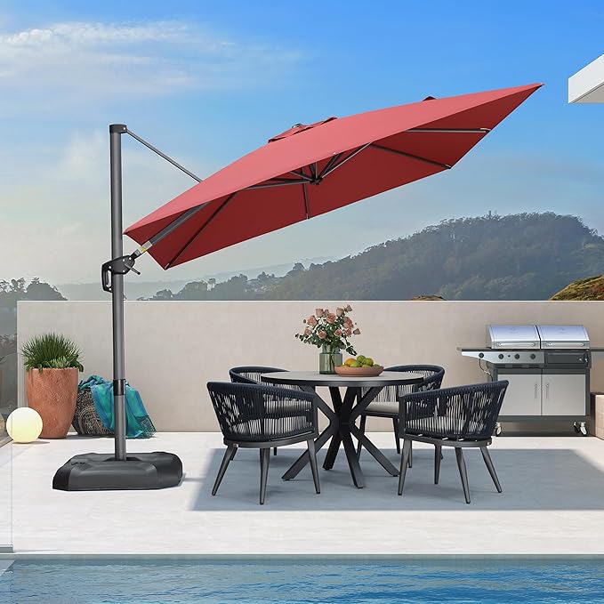 PURPLE LEAF 9 Feet Patio Umbrella Outdoor Cantilever Square Umbrella Aluminum Offset Umbrella with 360-degree Rotation for Garden Deck Pool Patio Terra