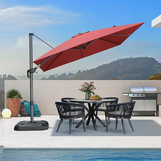 PURPLE LEAF 9 Feet Patio Umbrella Outdoor Cantilever Square Umbrella Aluminum Offset Umbrella with 360-degree Rotation for Garden Deck Pool Patio Terra