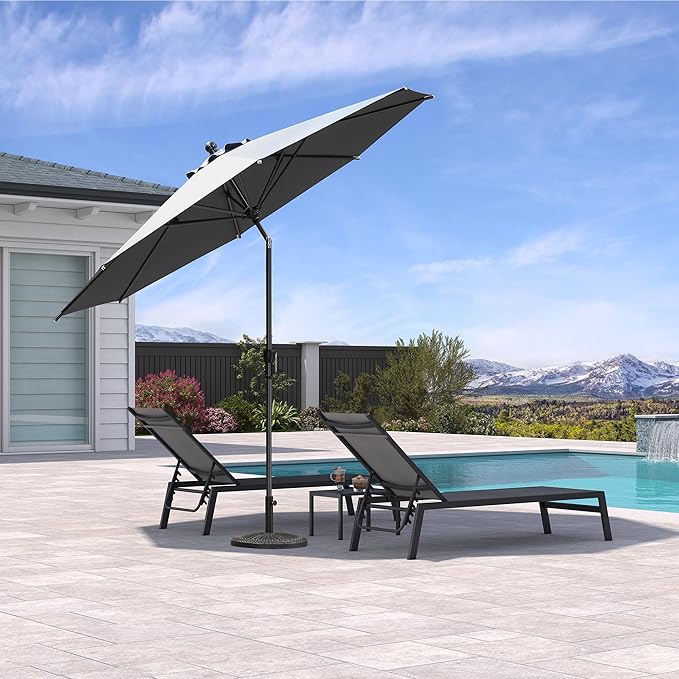 PURPLE LEAF 10' Round Patio Umbrella Outdoor Table Umbrella Aluminum Frame Market Umbrella Sun Umbrella with 8 Sturdy Ribs & Tilt for Garden Deck Lawn & Pool Light Gray