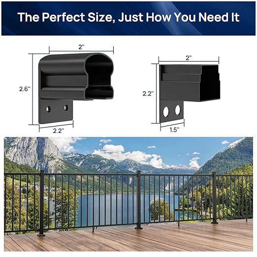 4 Pack Aluminum Fixed Railing Bracket Connector with Drill Bit, Deck Railing Bracket, Black Textured Powder-Coat Finish Railing System for Outdoor Decks, Porches & Balconies