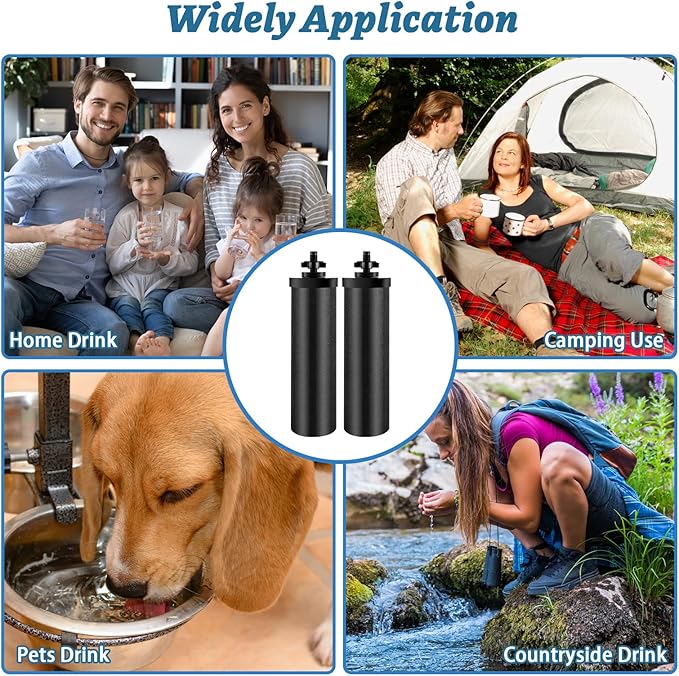 Water Filter Element Replacement for Berkey, Black Activated Carbon Filter Elements Reduce Greater Contaminant, Compatible with Berkey Travel, Royal, Crown Series Gravity-Fed Water Filters, Set of 2