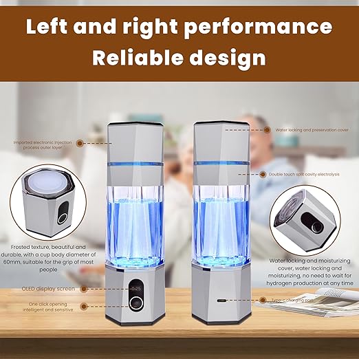 Hydrogen Water Bottle Generator, High-Efficiency Hydrogen Water Machine Up to 5000 PPB, Hydrogen Water Bottle for 99.99% Pure Hydrogenated Water, SPE/PEM,OLED (Silver), zbfc1SILVER