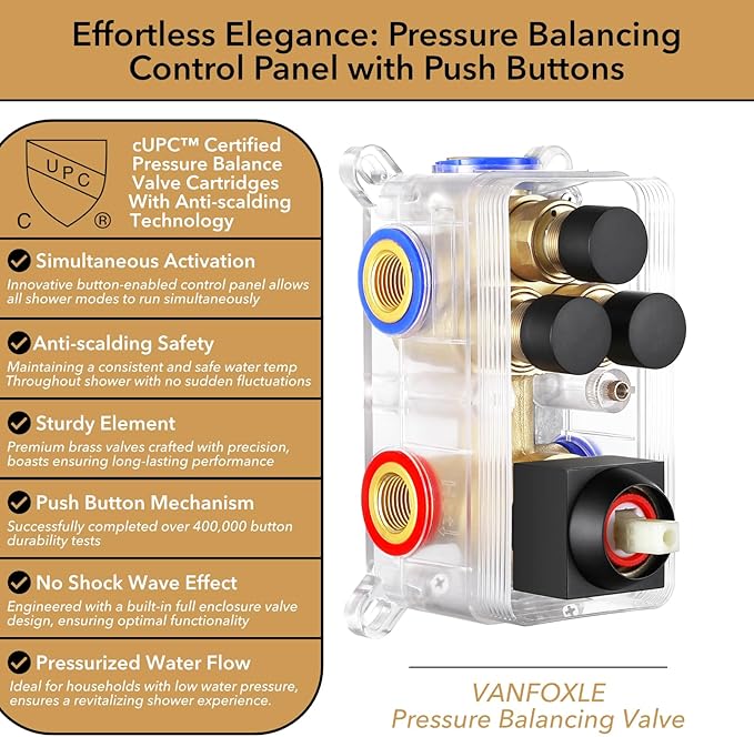 VANFOXLE Shower Faucet Set Matte Black Shower System,Shower Faucet with 2 in 1 Handheld,Ceiling Mount 16 Inch Shower Head+6 Inch Shower Head(Rough-in Valve Body and Trim)