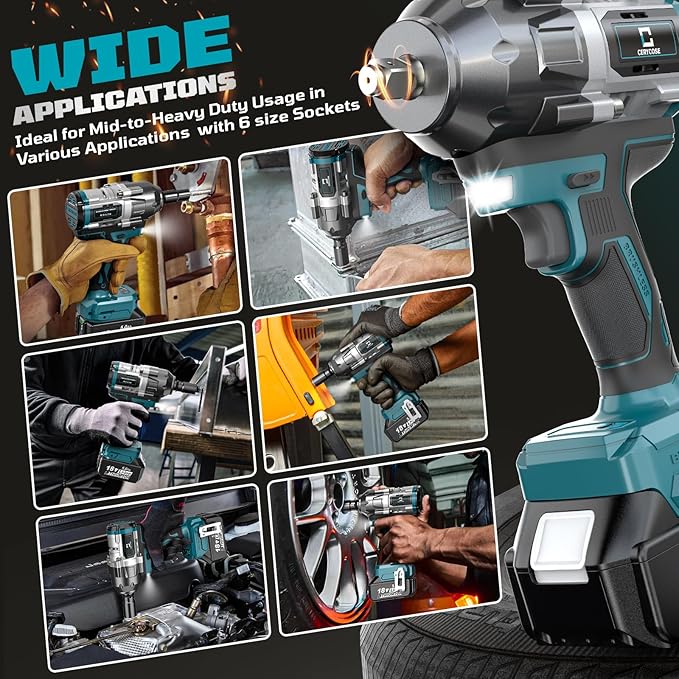 Cordless Impact Wrench 1/2 inch for Makita Battery, 900Ft-lbs Brushless High Torque Impact Gun with 2x5.0AH Battery ﻿