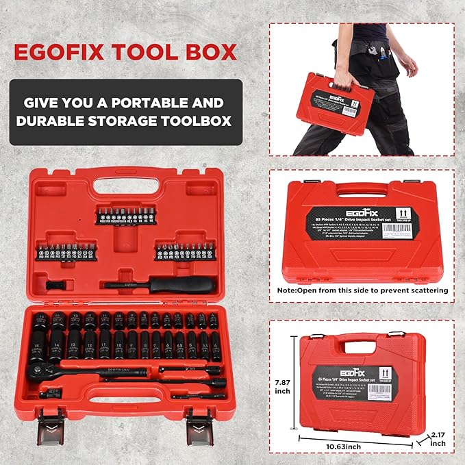 1/4" Ratchet Wrench Socket Set 65 Piece, Metric Shallow Socket (4-15mm) and Deep (4-15mm), with 72-Teeth Ratchet, Screwdriver Bit Set, Small Tool Kit for Home Use and Automotive Repair